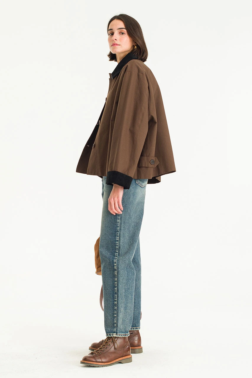 Aya Contrast Collar Field Jacket, Brown