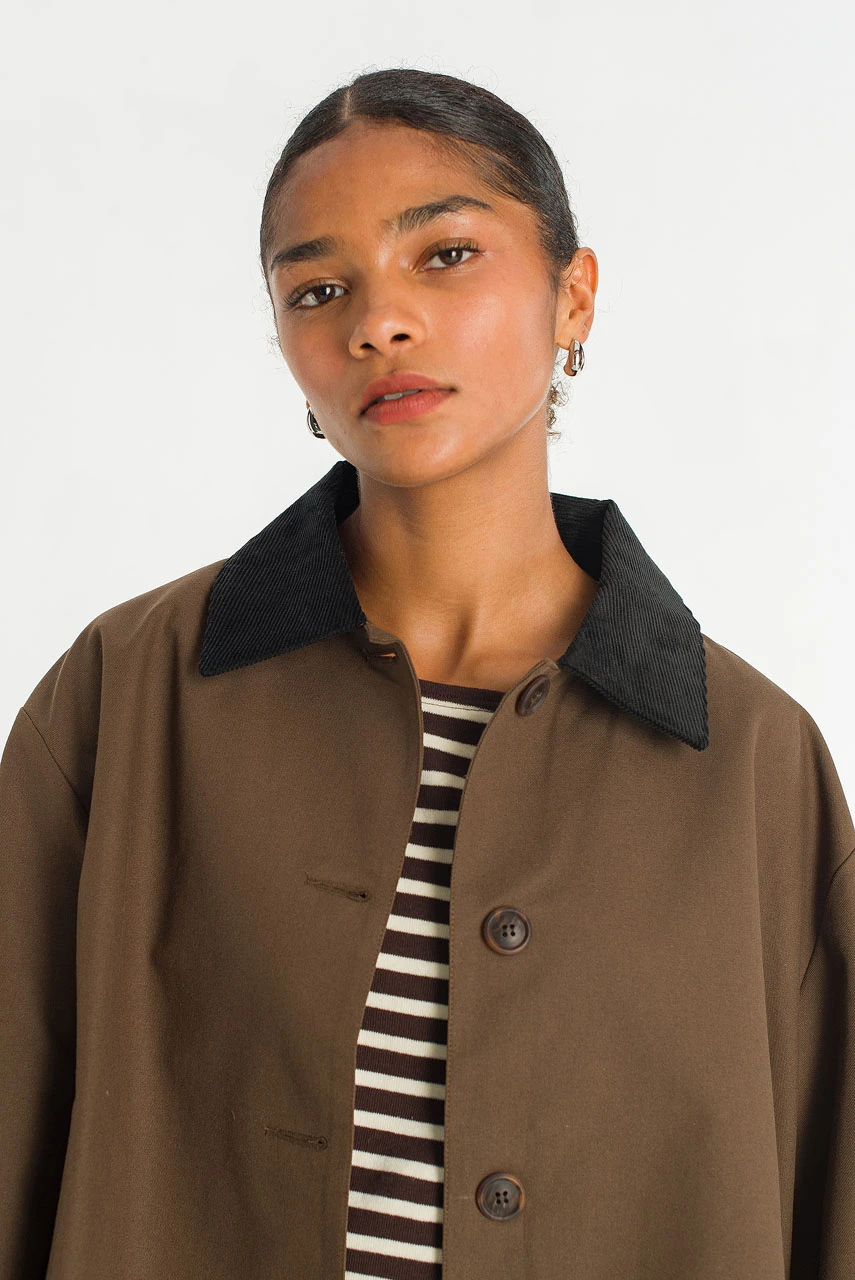 Aya Contrast Collar Field Jacket, Brown