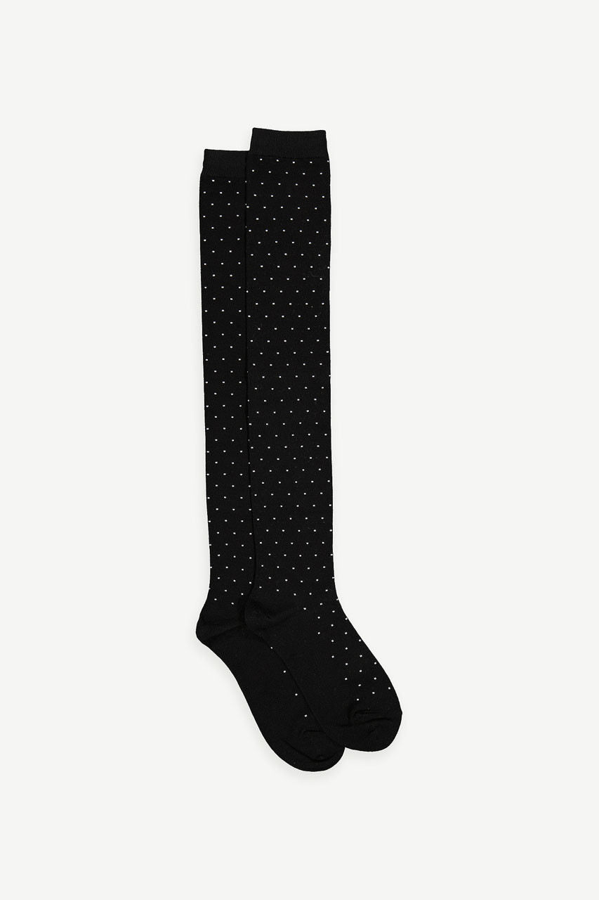 Dotty Over Knee Socks, Black