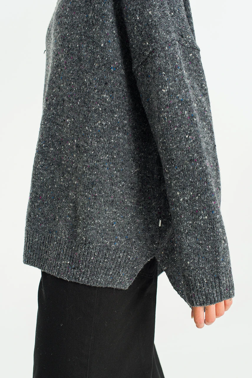 Oversize Boucle Roll Neck Jumper, Charcoal