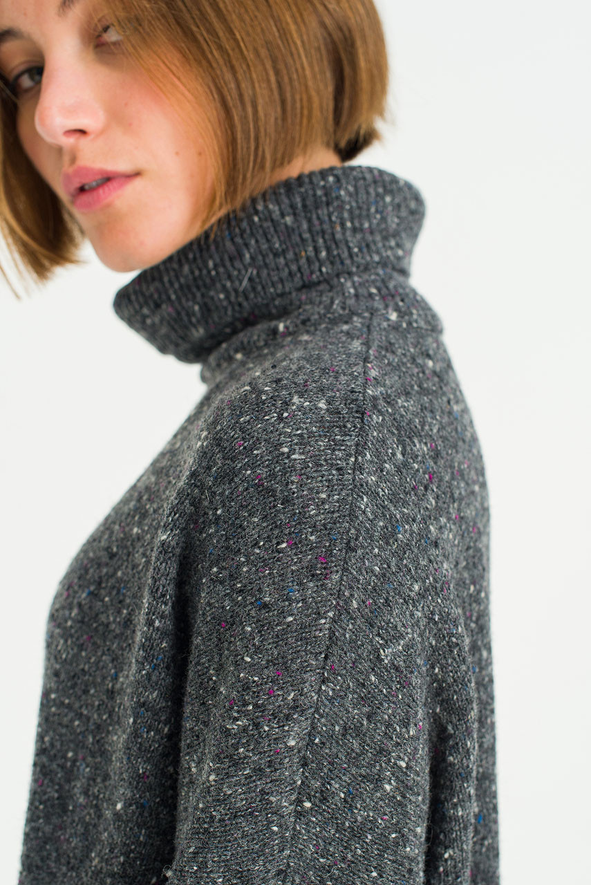 Oversize Boucle Roll Neck Jumper, Charcoal