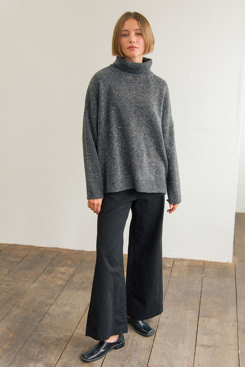 Oversize Boucle Roll Neck Jumper, Charcoal