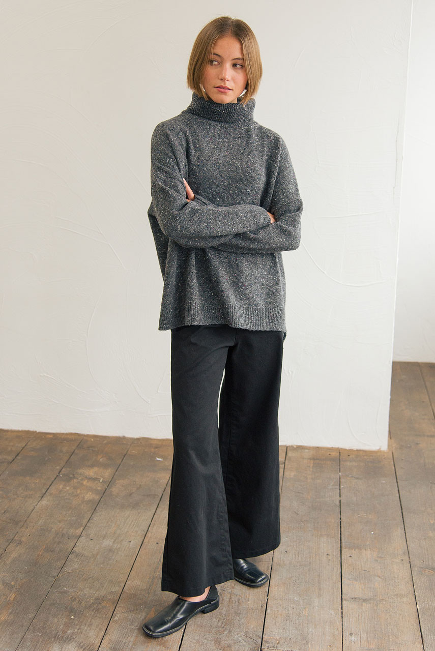 Oversize Boucle Roll Neck Jumper, Charcoal