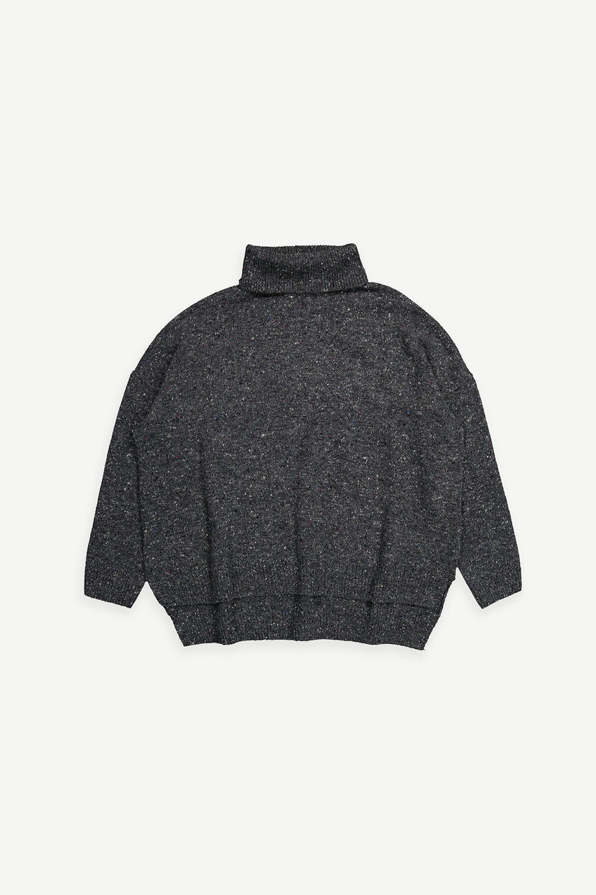 Oversize Boucle Roll Neck Jumper, Charcoal