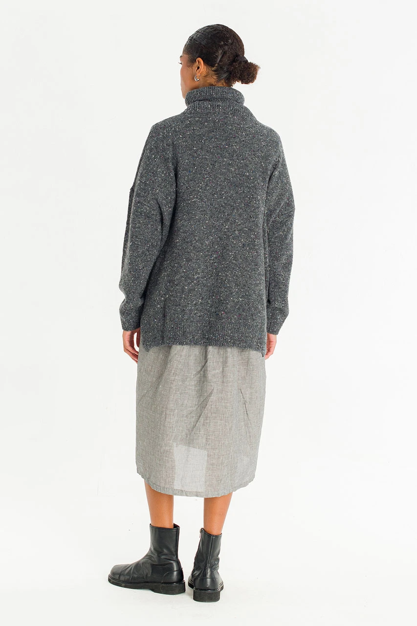 Oversize Boucle Roll Neck Jumper, Charcoal