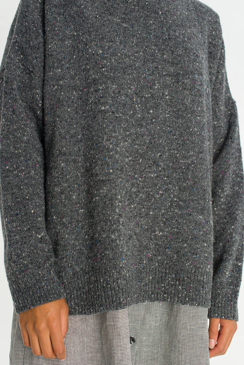 Oversize Boucle Roll Neck Jumper, Charcoal