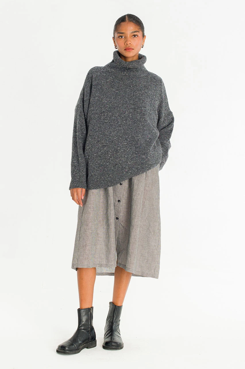Oversize Boucle Roll Neck Jumper, Charcoal
