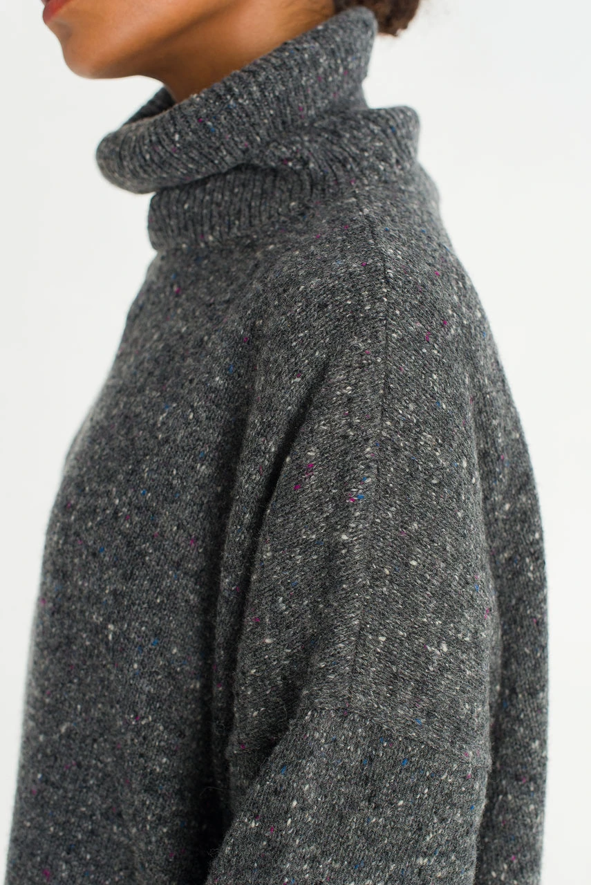 Oversize Boucle Roll Neck Jumper, Charcoal
