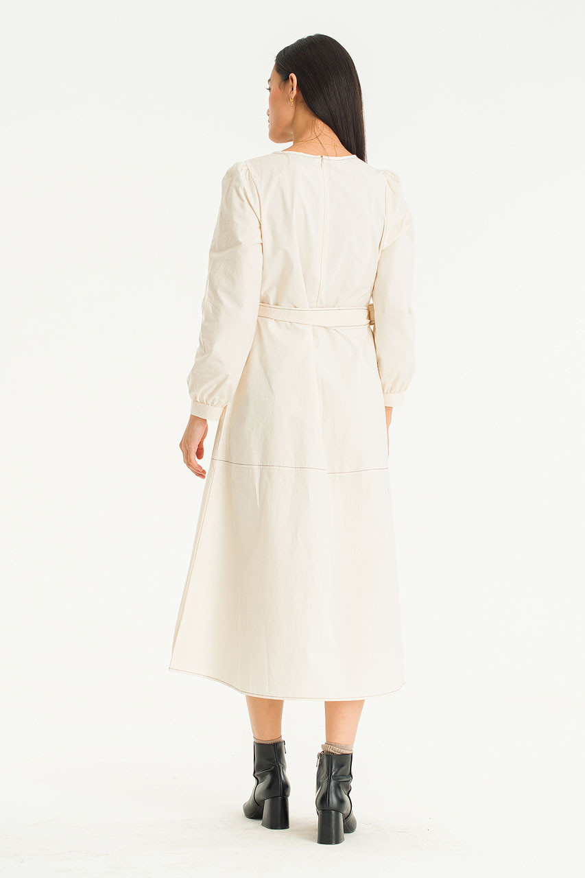 Contrast Seam Mid Length Dress, Ivory