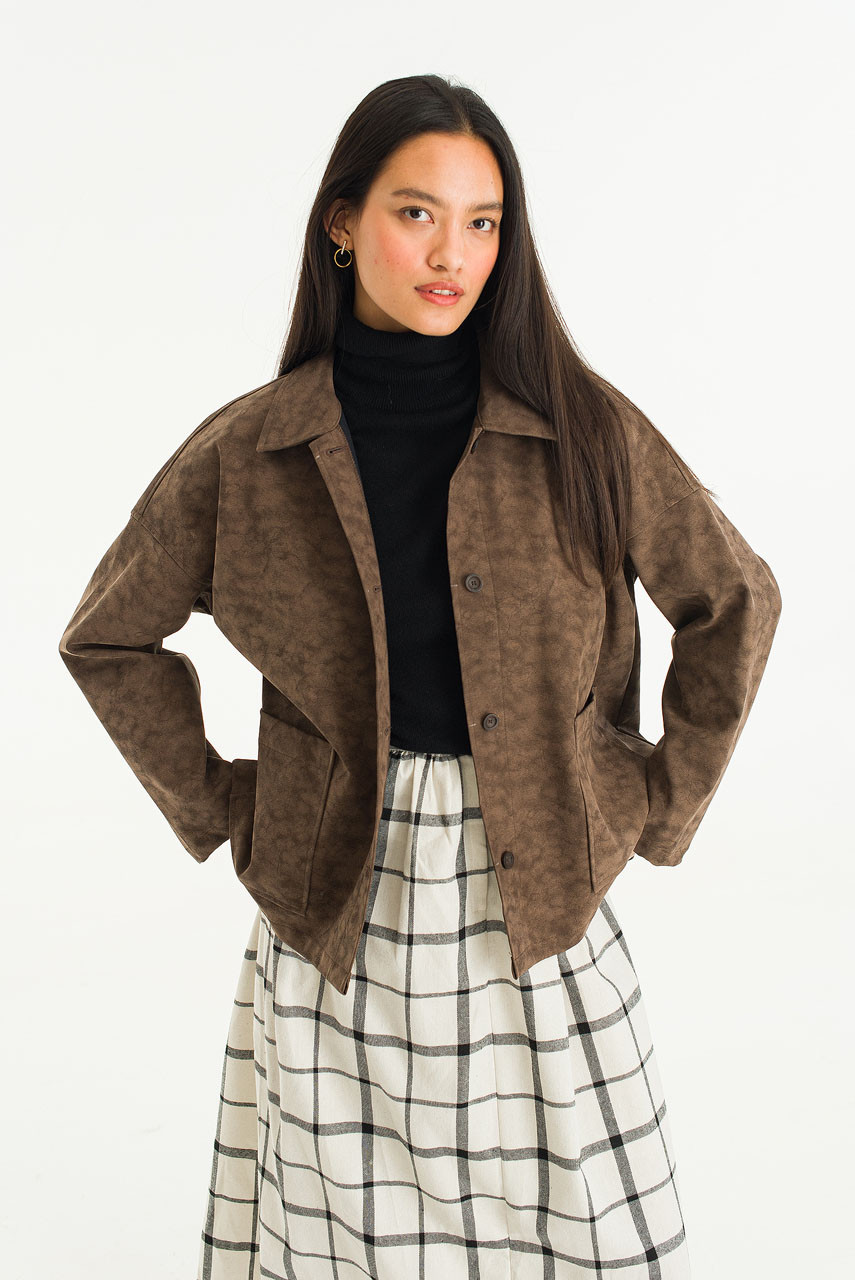 Aya Faux Suede Jacket, Brown