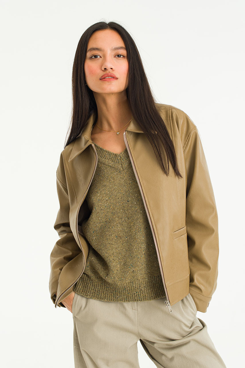 Eli Vegan Leather Jacket, Beige
