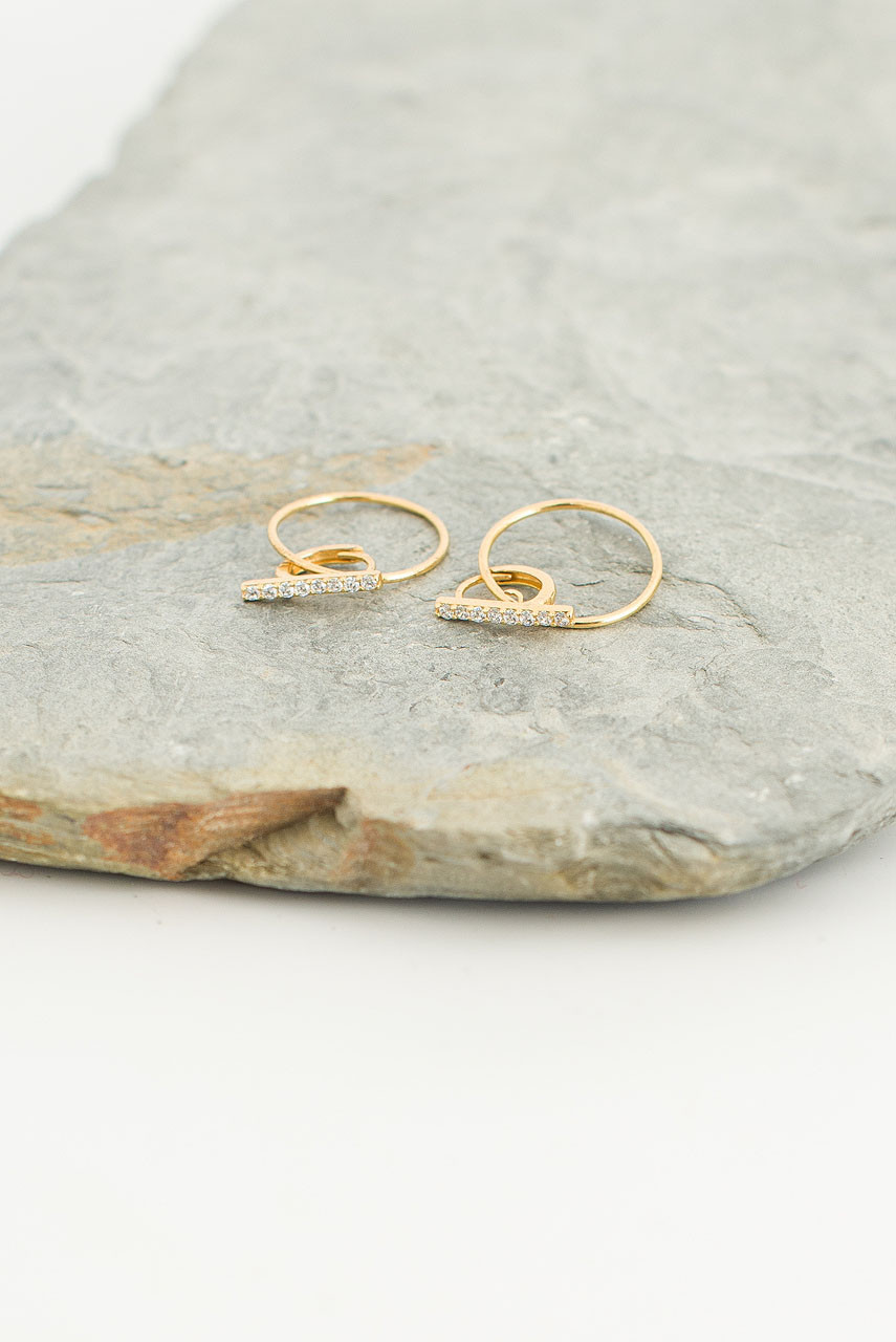 Mia Simple Bar And Circle Earrings, 14K Gold Plated