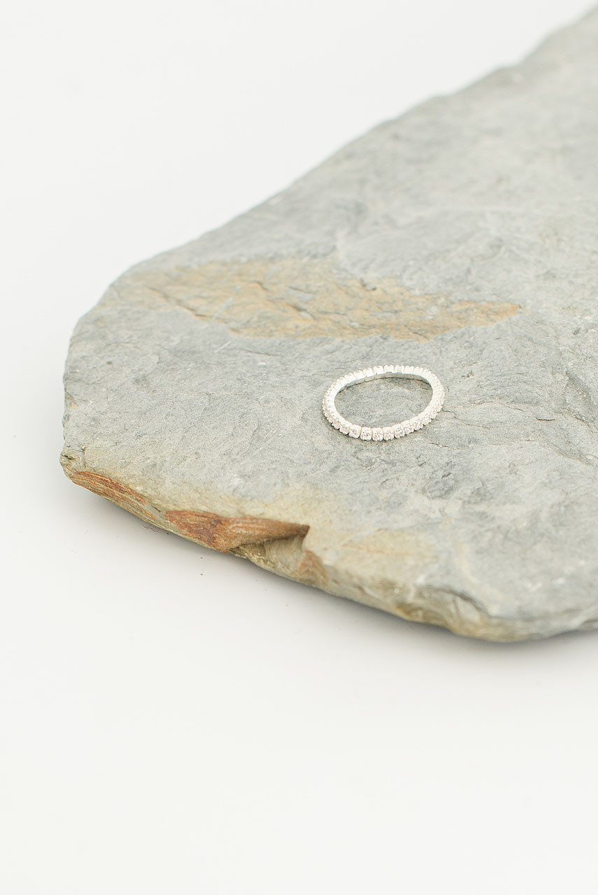 Simple Crystal Ring, Sterling Silver