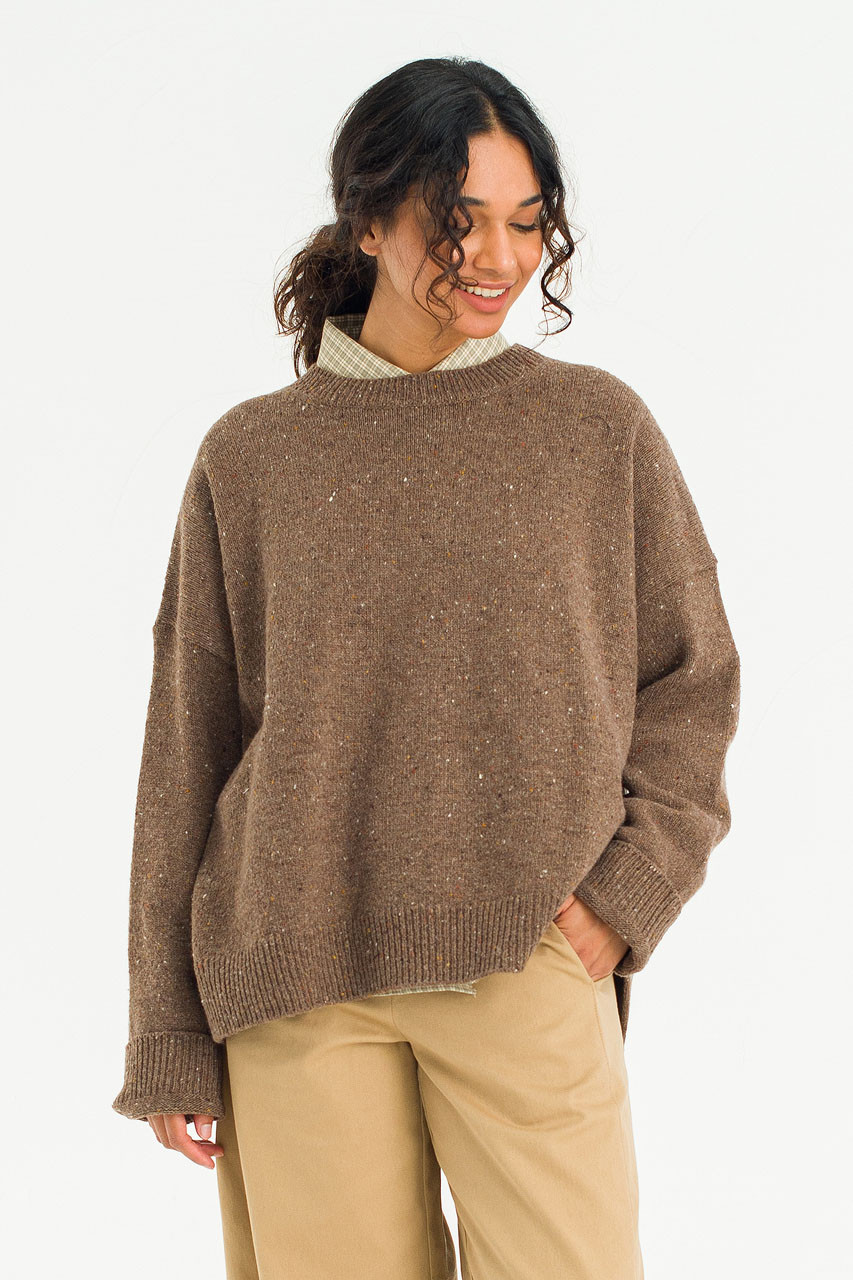 Boucle Round Neck Jumper, Mocha