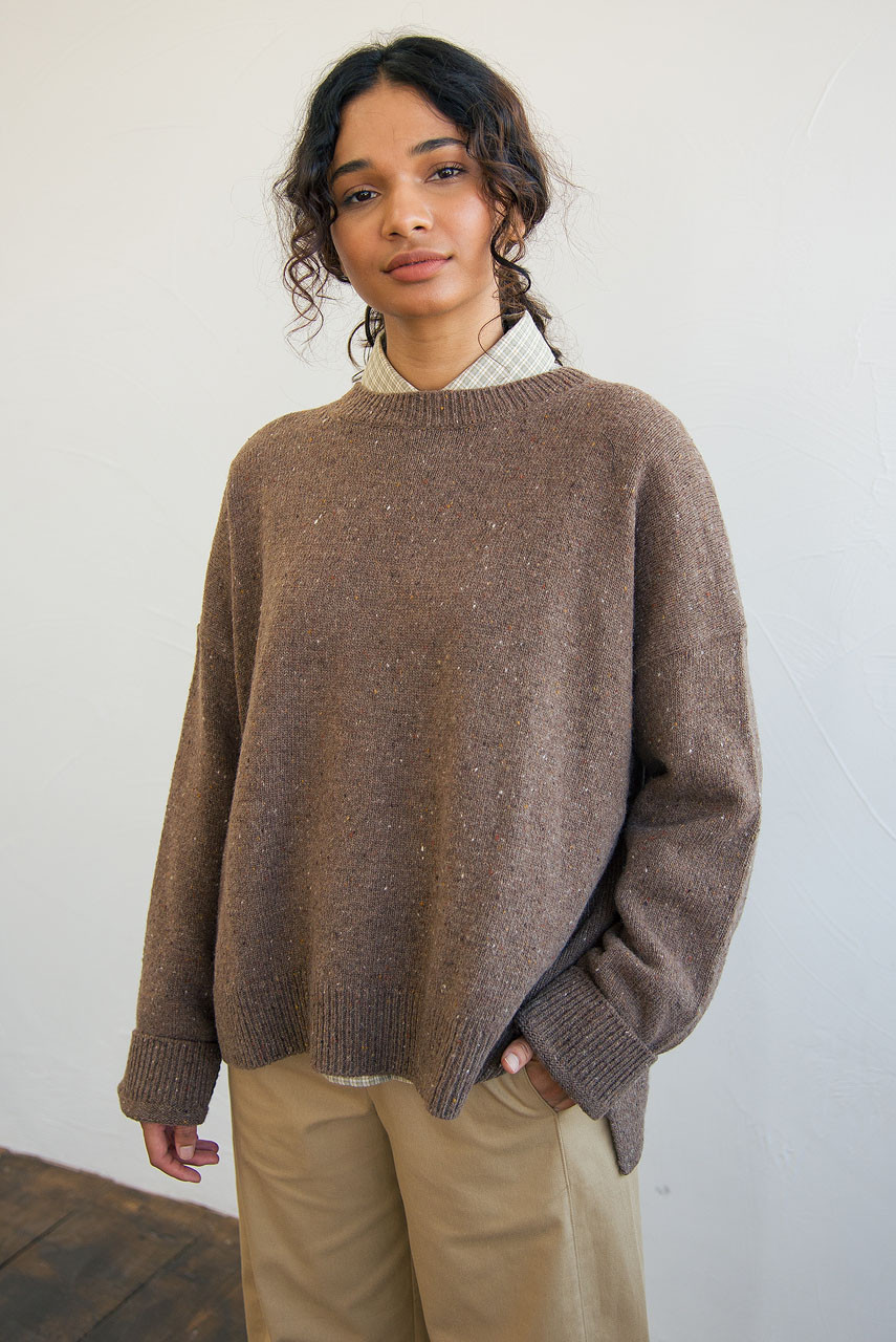 Boucle Round Neck Jumper, Mocha