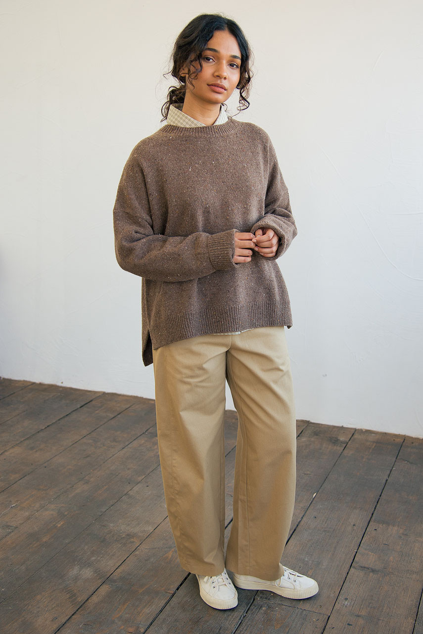 Boucle Round Neck Jumper, Mocha