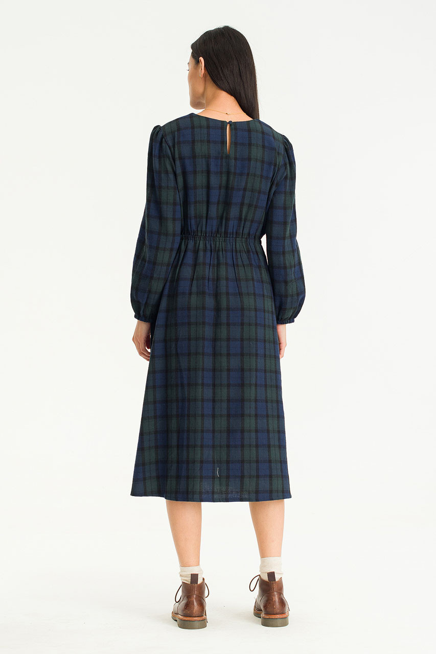 Nia Button Waist Check Dress, Green