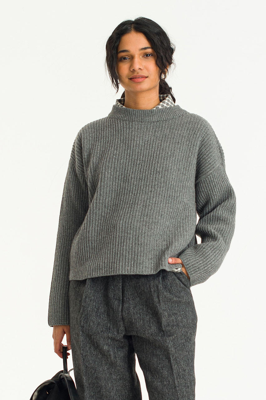 Lily Ribbed Crew Neck Jumper, Dark Grey
