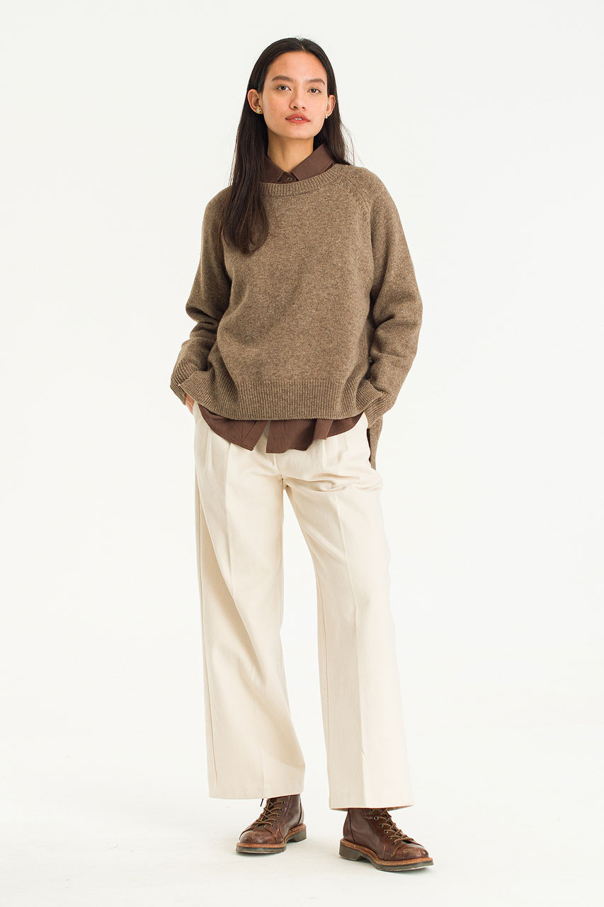 Unbalanced Crew Neck Knit, Mocha