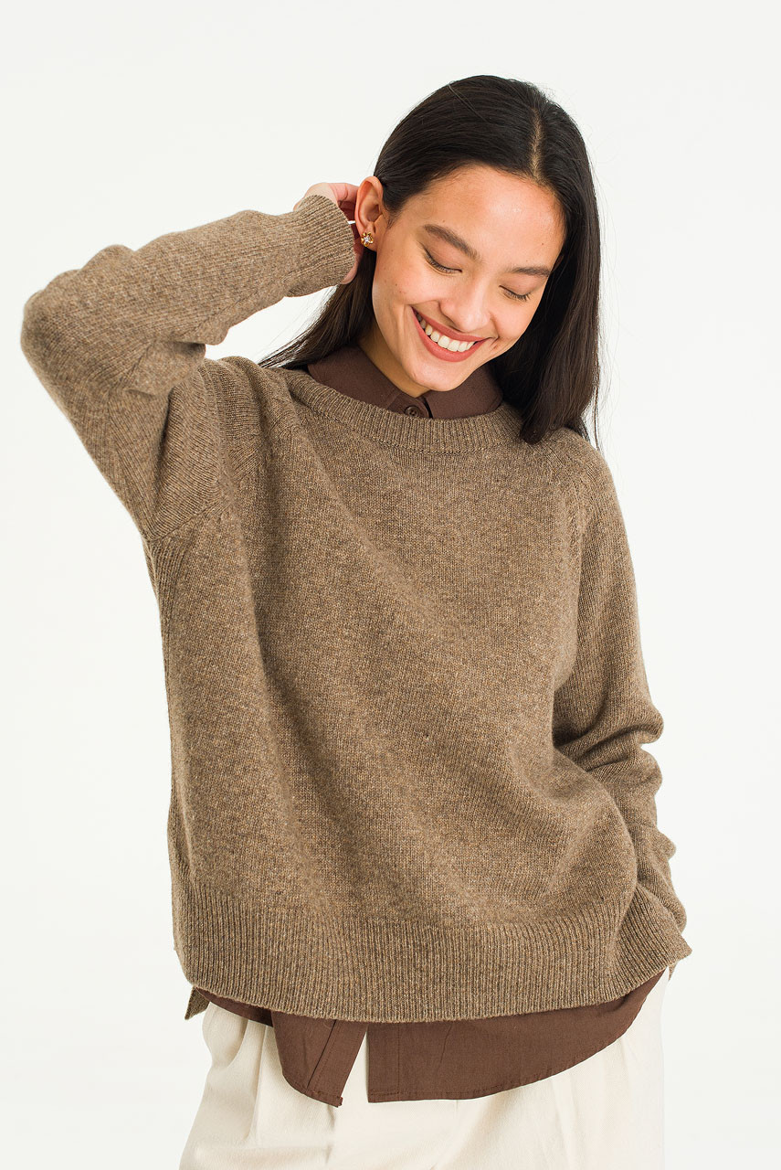 Unbalanced Crew Neck Knit, Mocha