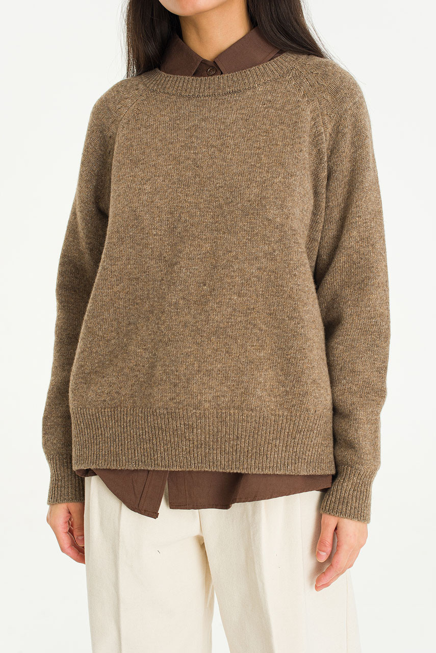 Unbalanced Crew Neck Knit, Mocha