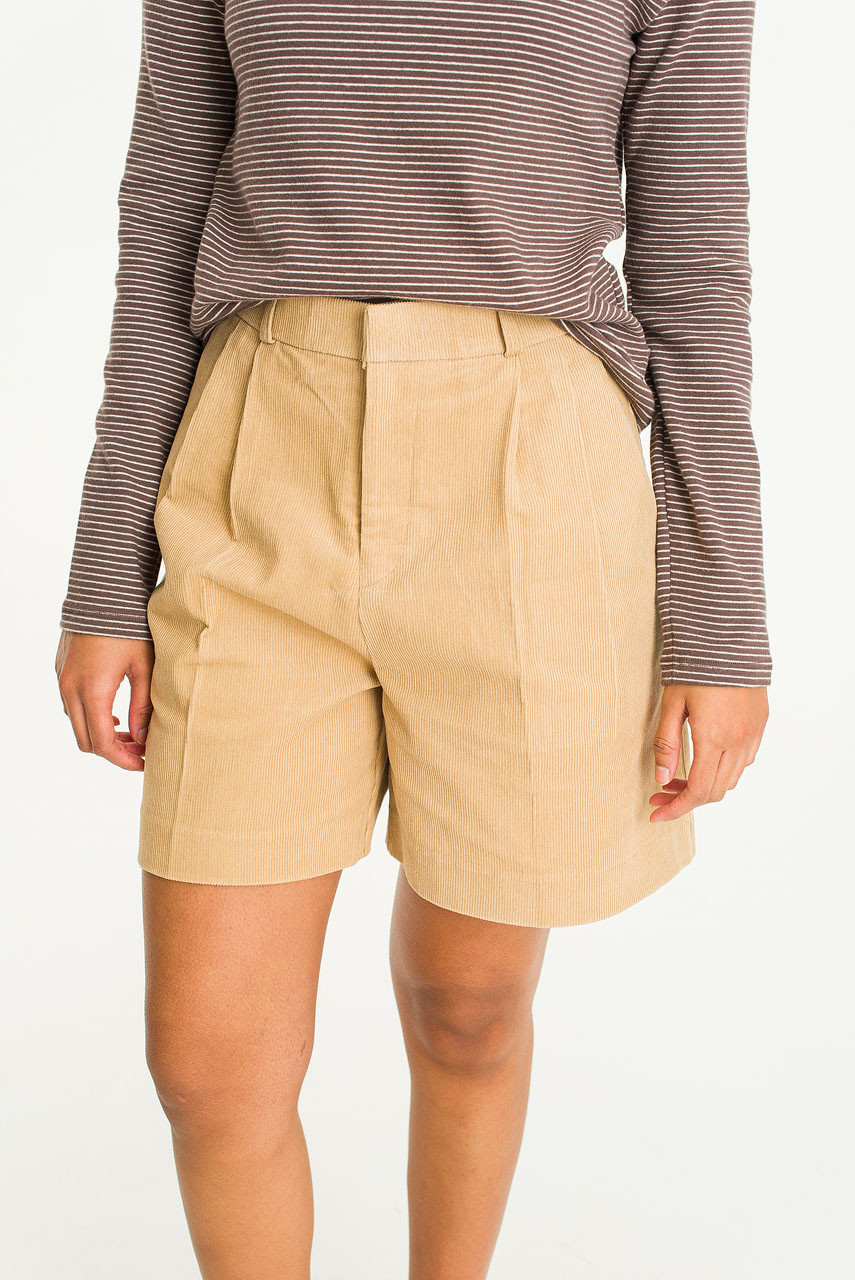 Adeline Pintuck Cord Shorts, Beige