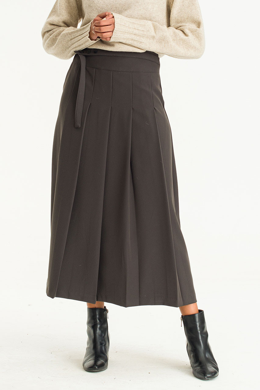 Emily Pleated Mid Length  Skirt, Charcoal