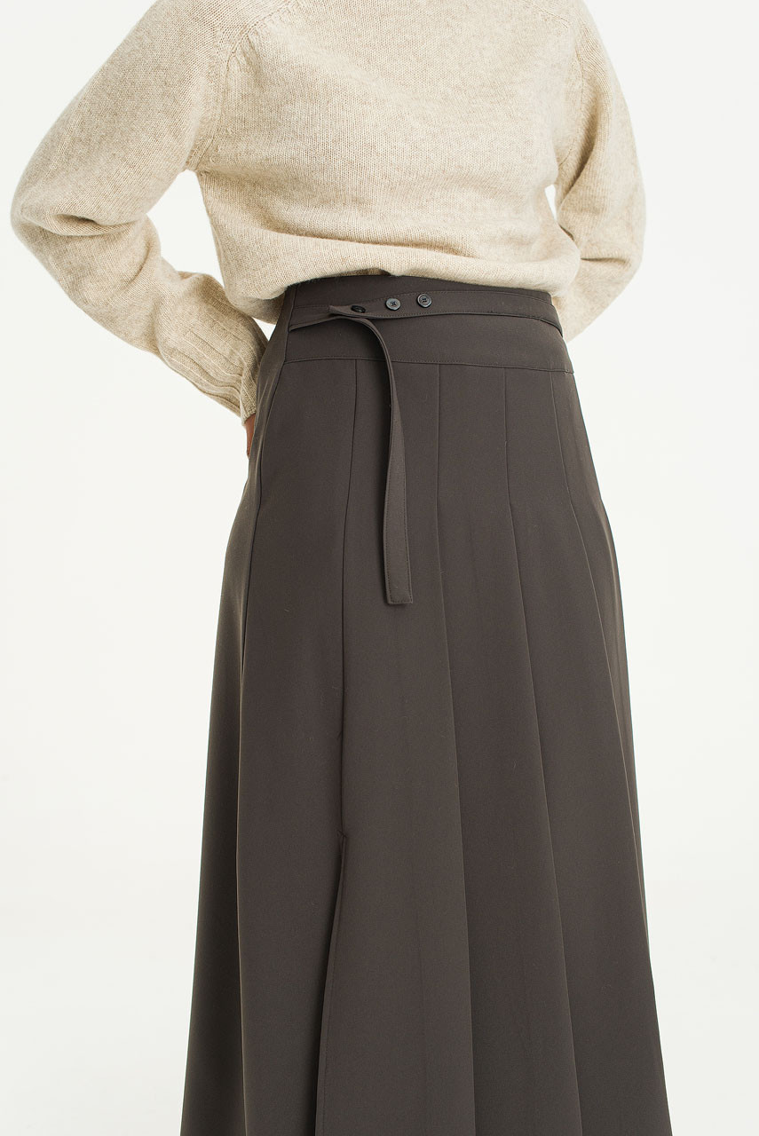 Emily Pleated Mid Length  Skirt, Charcoal