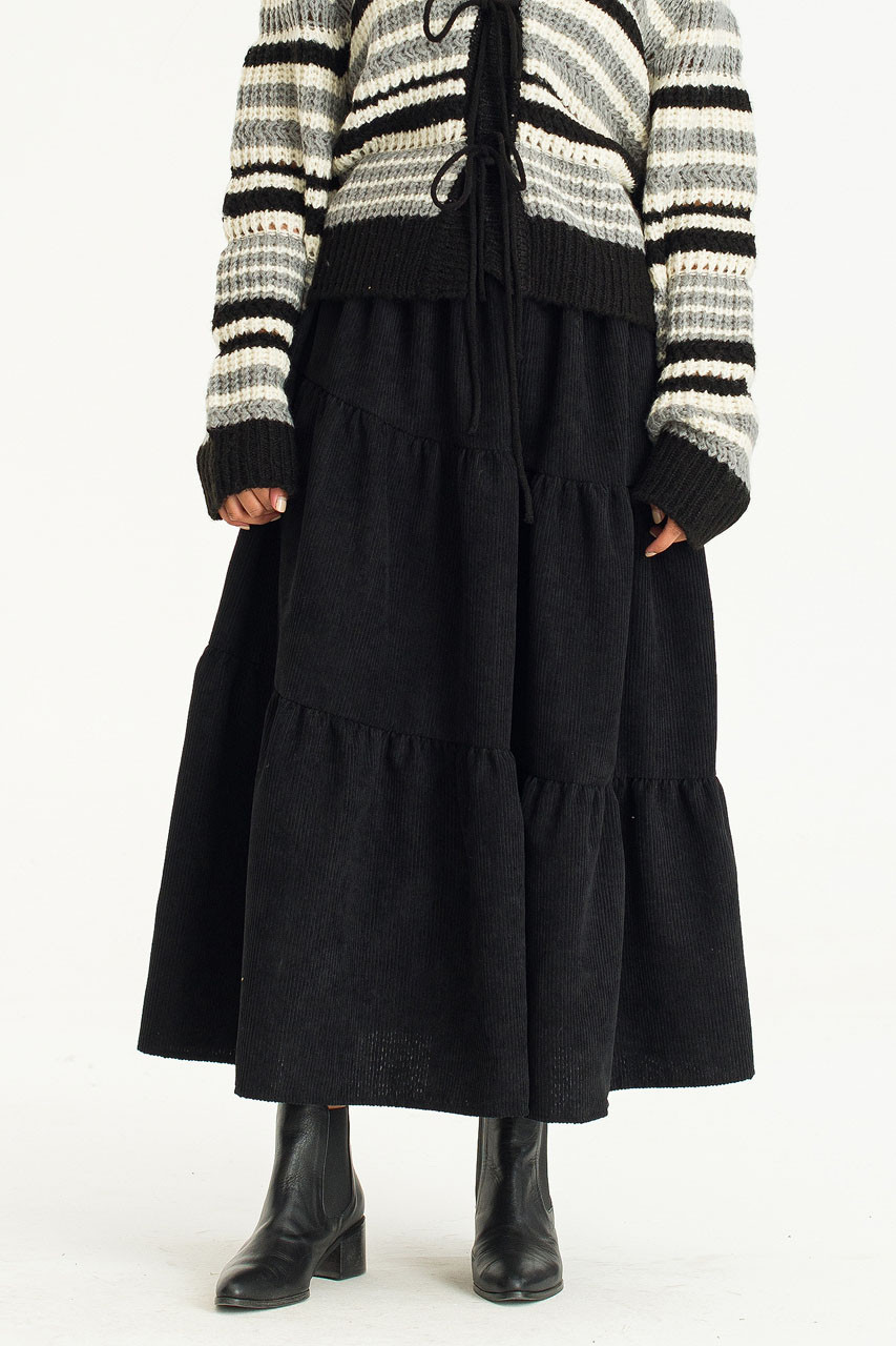 Nia Tiered Cord Skirt, Black