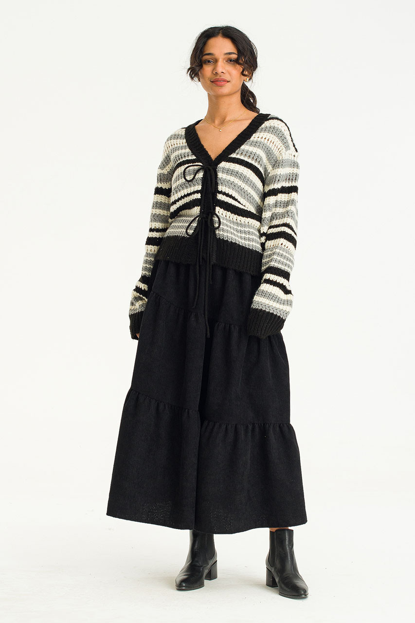 Nia Tiered Cord Skirt, Black