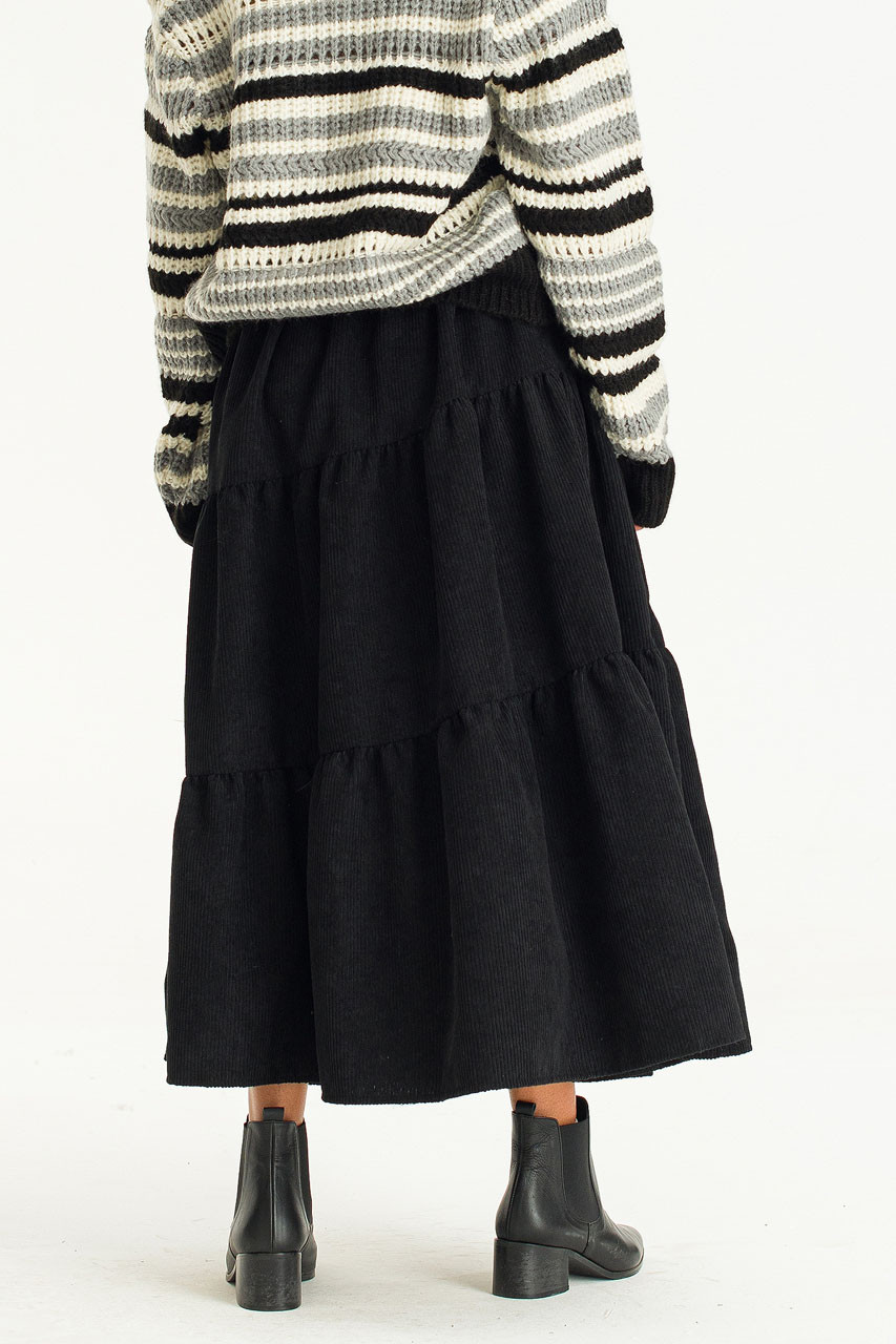 Nia Tiered Cord Skirt, Black