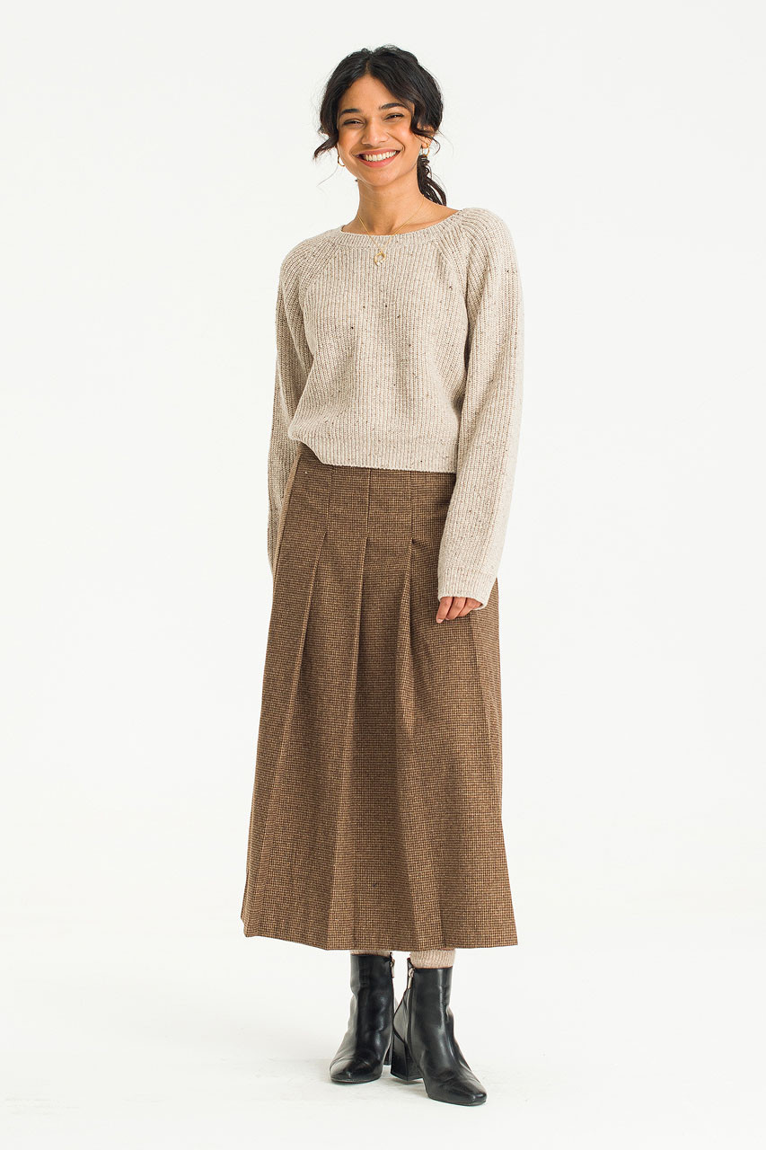 Hana Houndstooth Check Pleated Skirt, Brown