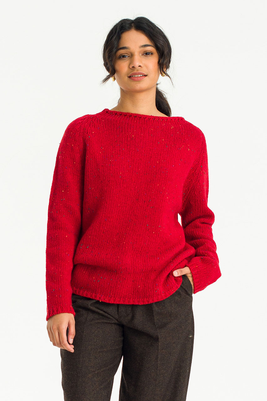 Flecked Fisherman Knit, Berry