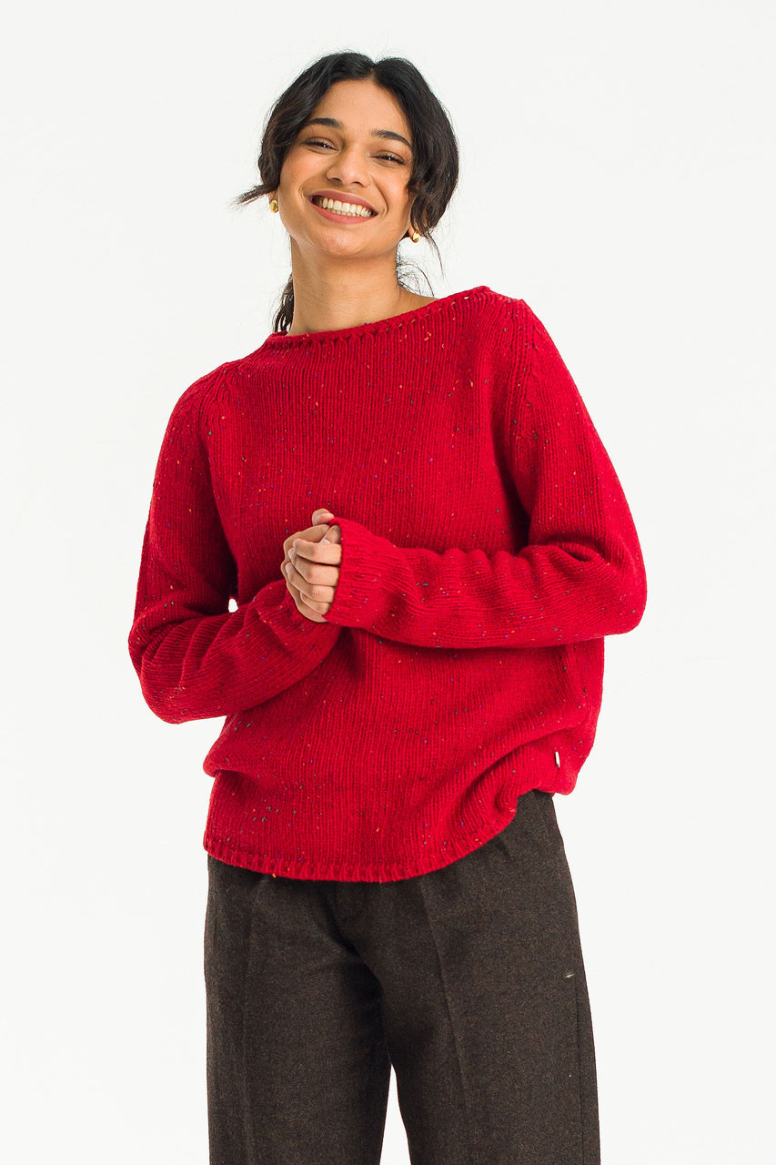 Flecked Fisherman Knit, Berry