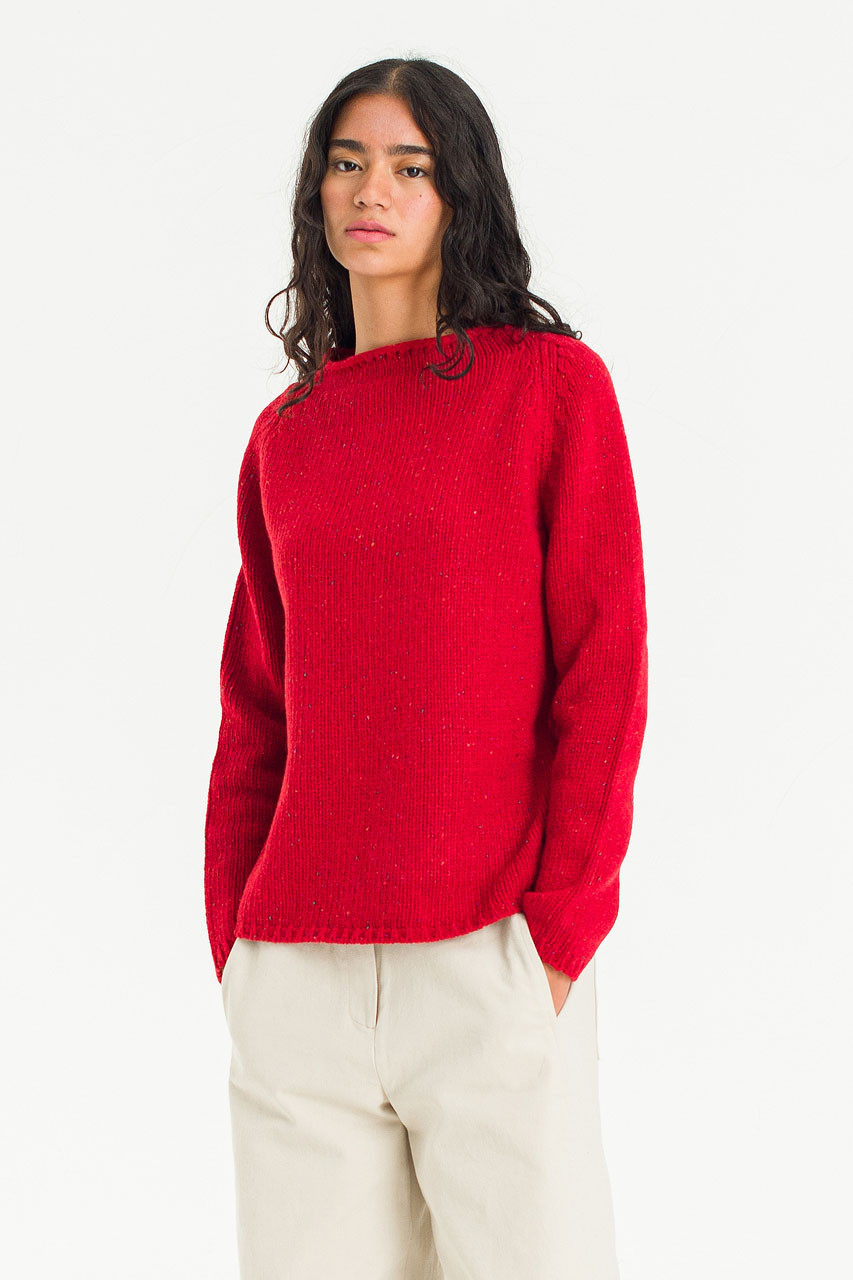 Flecked Fisherman Knit, Berry