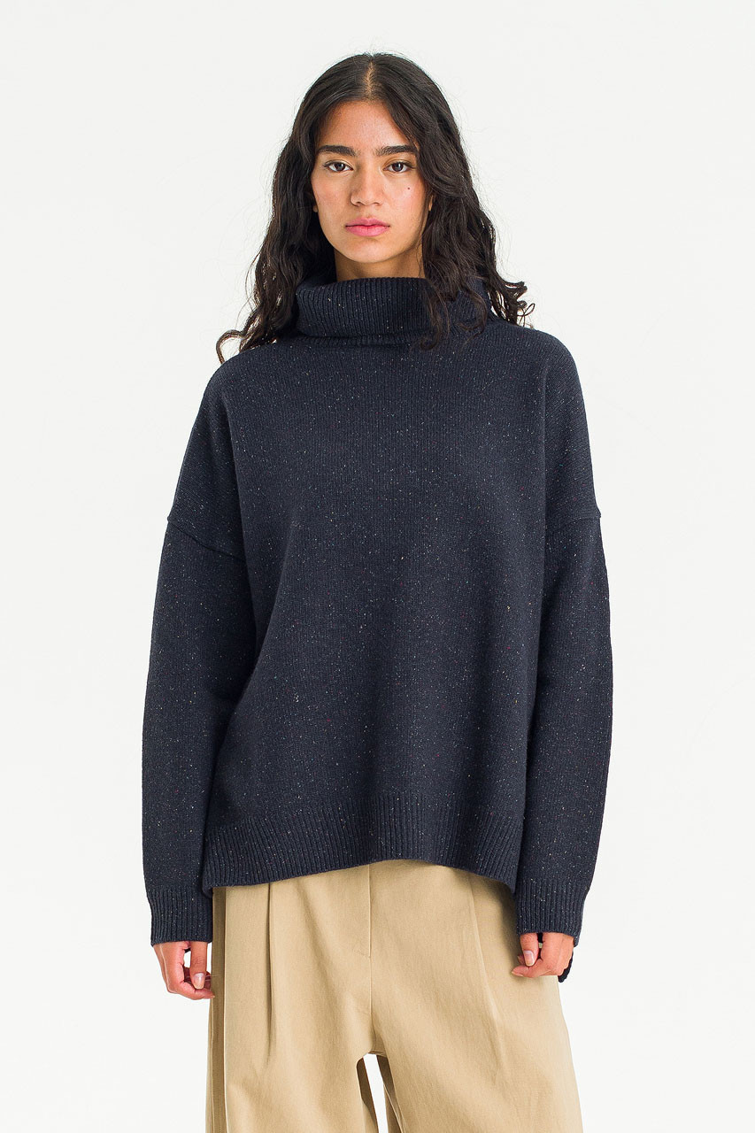 Oversize Roll Neck Jumper, Midnight Navy