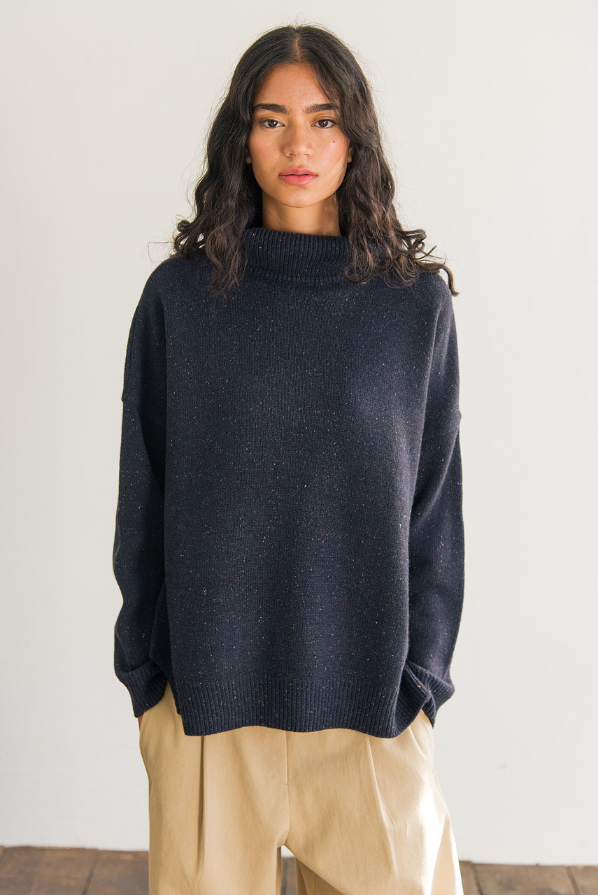 Oversize Roll Neck Jumper, Midnight Navy