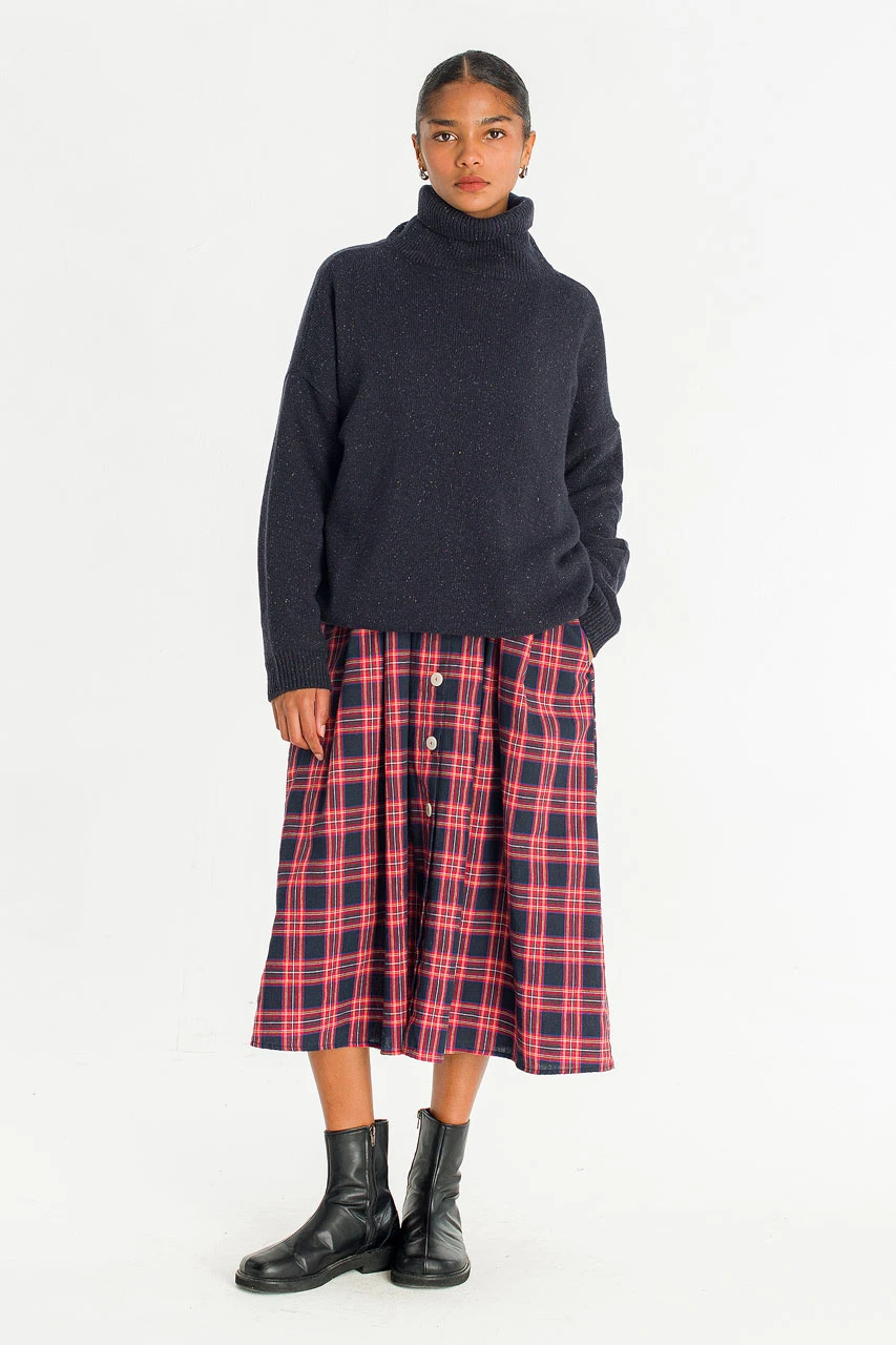 Oversize Boucle Roll Neck Jumper, Midnight Navy