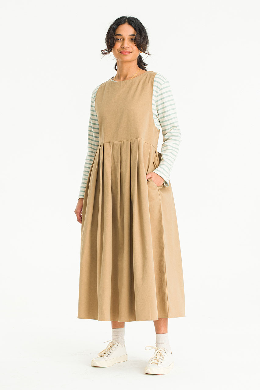Laura Pleated Apron Dress, Beige