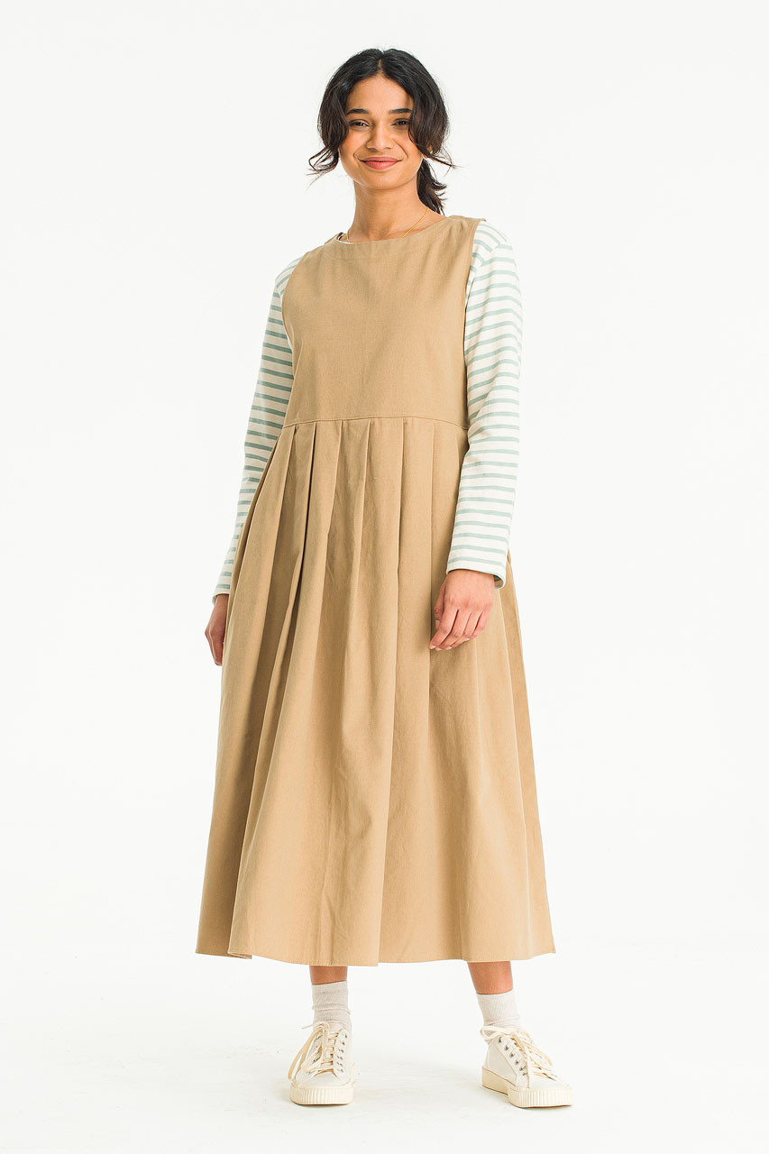 Laura Pleated Apron Dress, Beige