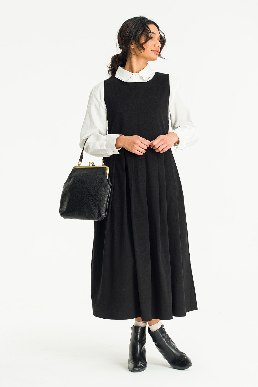 Laura Pleated Apron Dress, Black