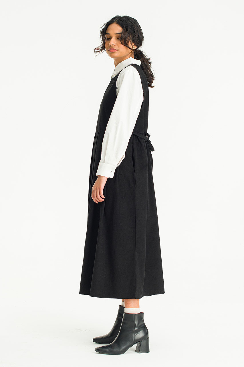 Laura Pleated Apron Dress, Black