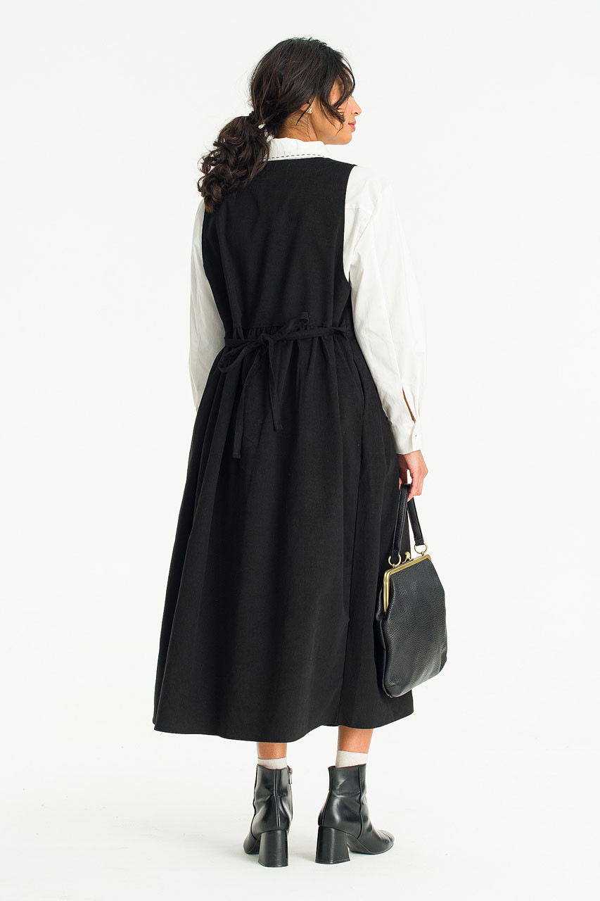 Laura Pleated Apron Dress, Black
