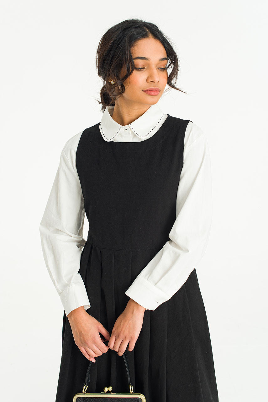 Laura Pleated Apron Dress, Black