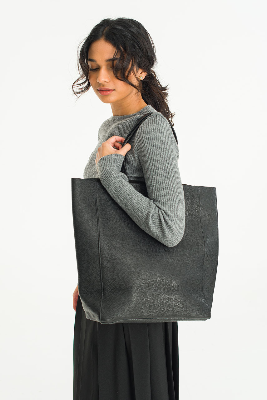 Claire Leather Shopper Bag, Black