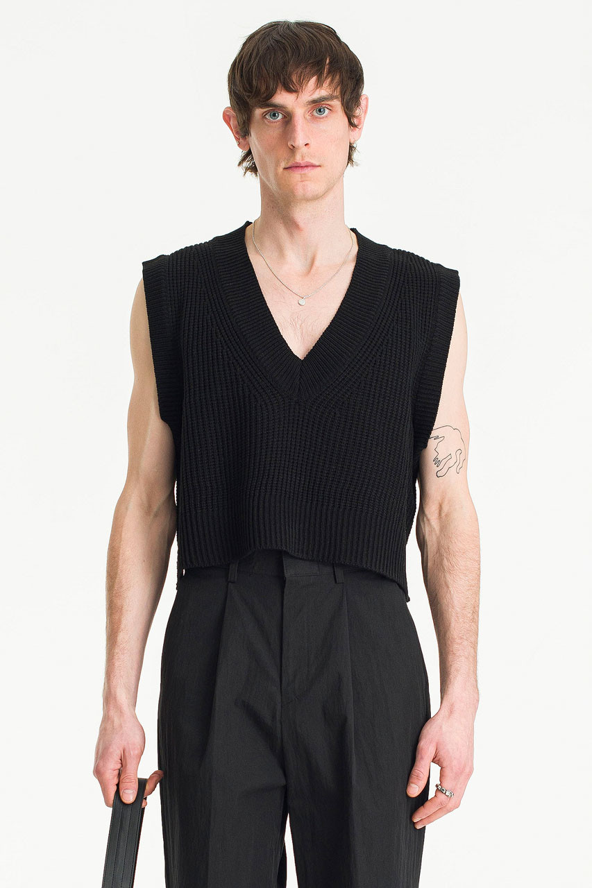 Menswear | Cropped Knit Vest, Black