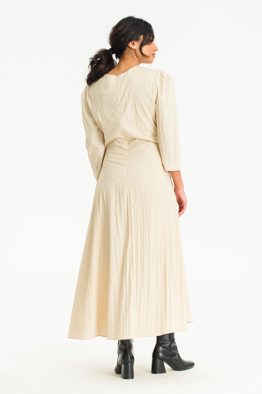 Puff Sleeve Gathered Dress, Beige