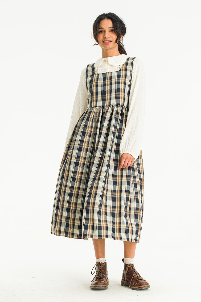 Isla Check Pinafore Dress, Beige