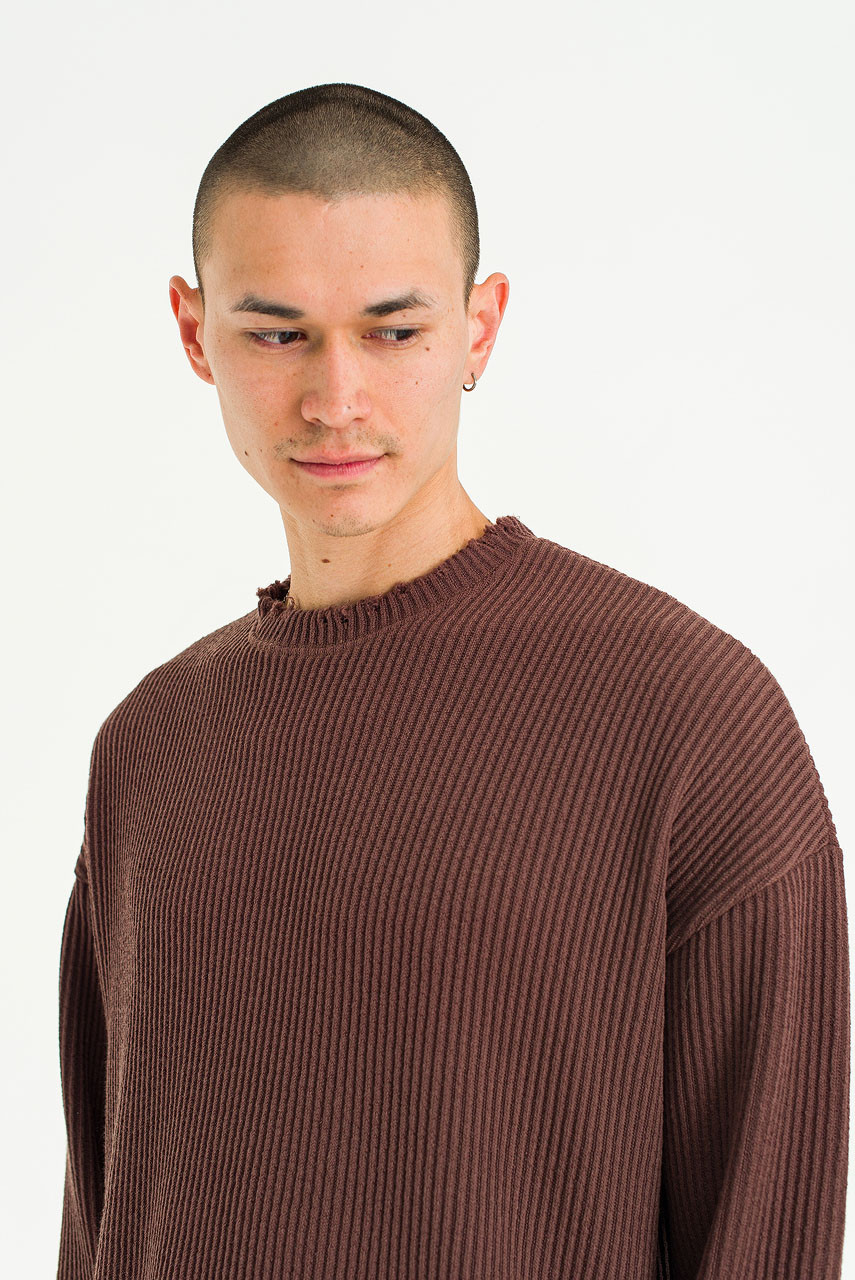 Menswear | Distressed Rib Knit, Brown