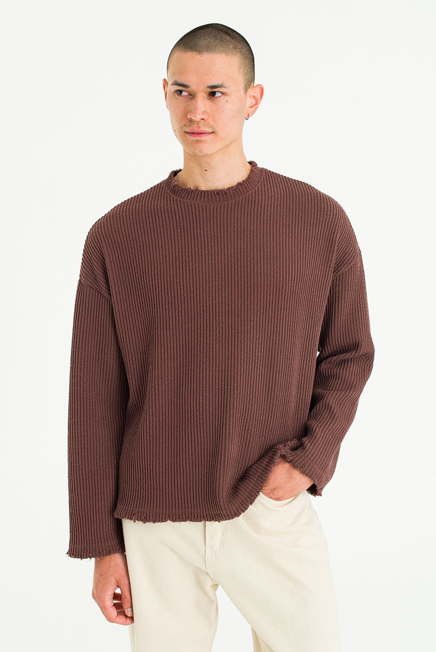 Menswear | Distressed Rib Knit, Brown
